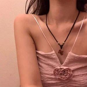 [골드스마일]장미 목걸이 초커 보헤미안 빈티지 로즈 로프줄 매듭