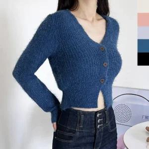 [아우트]크롭 브이넥 니트 데이트 데일리룩 1P