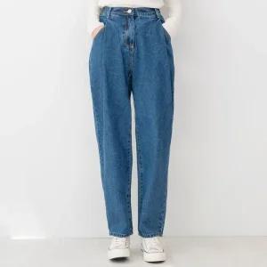 [아우트]여자핀턱오버핏배기청바지_진청 여자바지