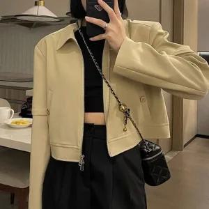 [아우트]베이지 여성블루종 크롭 카라 자켓 아우터