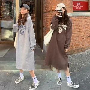 [아우트]안감 롱 슬림핏원피스 데일리 후드원피스