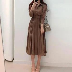 [아우트]플리츠 카라 단추 하객원피스 하객 패션