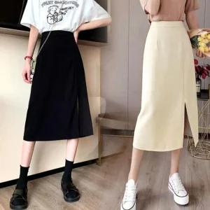 [아우트]데님스커트 밑단 예쁜 밴딩 롱 스커트 치마