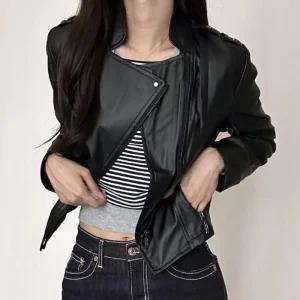 [아우트]여성 라이더자켓 슬림핏 클래식 가죽 재킷