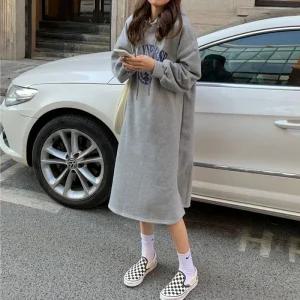 [아우트]후드기모 루즈핏 롱원피스 G126826_레터링