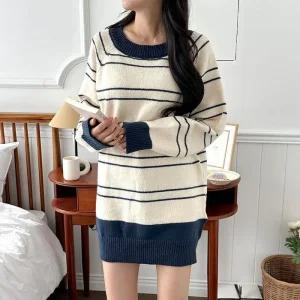[아우트]나그랑 데일리 배색 스트라이프원피스 니트