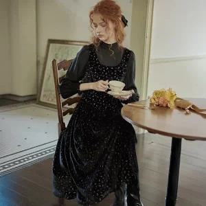 [프라우드마리]PM_Floral velvet fake two-piece dress