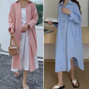 [아우트]카라원피스 린넨 롱 카라 원피스 빅사이즈