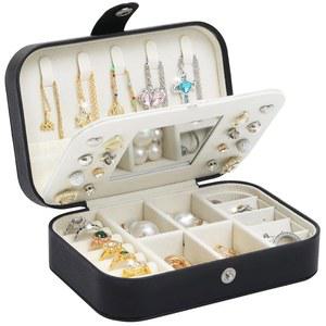 거울이 있는 여행용 주얼리 케이스, 여성용 작은 박스, 휴대용 정리함 여행, 목걸이, 귀걸이, 팔찌, 남성 연인 선물용 블랙 케이스