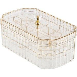 우아한 골드 손잡이가 있는 NiHome 투명 3단 주얼리 정리함, 귀걸이, 반지, 팔찌 및 시계에 다용도로 사용 가능한 효율적인 수납 공간, 스타일리시한 다기능 액세서리 홀더