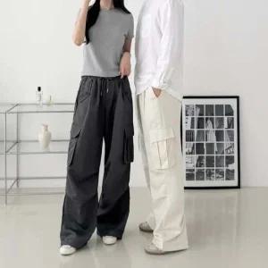 남녀공용 스트링 포인트 캐주얼 와이드 팬츠 카고바지