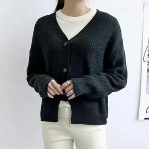 오버핏 여자 추천 브이넥 니트 꾸안꾸 가디건 골지 밑