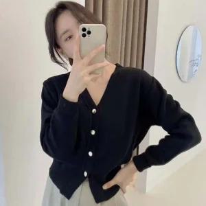 금장 단추 세미크롭가디건 BJH31N04 뜨개 볼레로가디