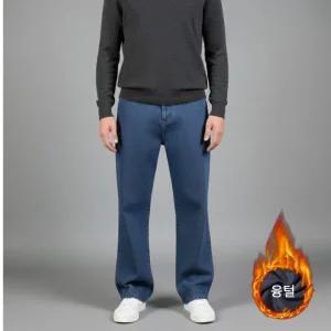 남성 기모 청바지 남자 겨울 융털 중년 일자 스판 와이드 테이퍼드 빅사이즈 연청 진청 흑청 블랙진 밴딩 데님팬츠 찢청 찢어진 카고 청바지 데님 방한 작업복