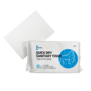 리앤웰 퀵드라이 위생타올 일회용 타올 침상목욕 환자 간병 캠핑 천연펄프 1팩 15매