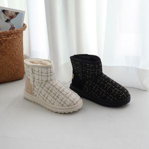 여성 따뜻한 퍼안감 어그 트위드 숏 털부츠 겨울 방한