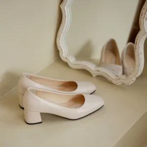 SOVO 레오나 베이직 펌프스 미들통굽 미들힐 여성구두 5cm