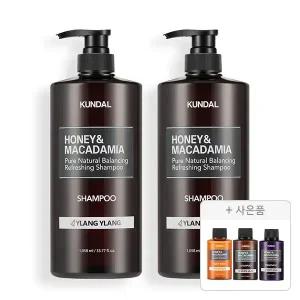 쿤달 네이처샴푸 일랑일랑, 1058ml, 2개 + 증정(샴푸 화이트머스크, 100ml ,1개 +바디워시 화이트머스크 ,100ml ,1개 + 트리트먼트 화이트머스크 ,100ml, 1개 )
