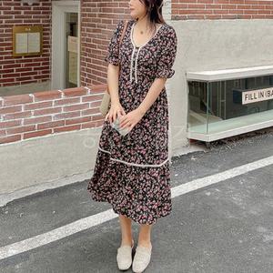 빅사이즈 플라워원피스 반팔원피스 프릴 퍼프 꽃무늬 패턴 봄 여름 XL 2XL 3XL