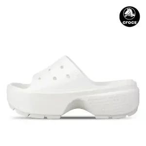 크록스 여성 스톰프 통굽 키높이 슬라이드 슬리퍼 샌들 초크 209346-0WV