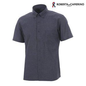 [Roberta di Camerino]린넨혼방 네이비 가로스트라이프 버튼다운 일반핏 반소매셔츠 RO2-212-9