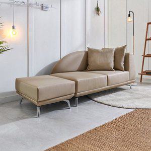 [신세계라이브쇼핑][동서가구] 베이그 가죽 2인용 소파+스툴 DF921675