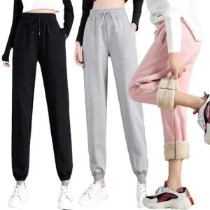 여성 융털 트레이닝 팬츠 기모바지 겨울 운동용 조거 팬츠 따뜻한 밴딩 바지 KK771