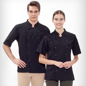 [XB3I7695]반팔 더블 단추 주방 요리 쉐프 조리복 블랙