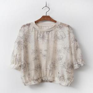 여자 시스루 찰랑 반팔 셔링 플라워 블라우스_3