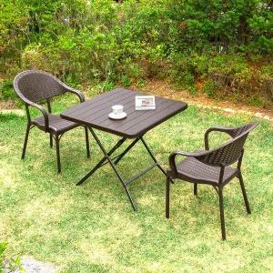 [공간미가구]아르망 800 사각 버디 2개 야외 테이블 세트