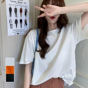 여자 무지 깔끔 디자인 이너 레이어드 코디 반팔티