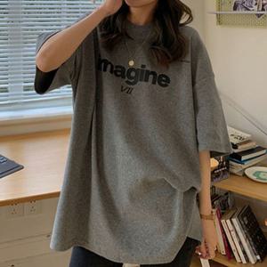 여자 박시핏 여름 차콜 반팔티 스트릿 학생 20대 코디