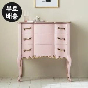리버 원목 서랍장 엔틱 3단 체스트 미니 서랍(핑크)