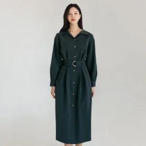 [시크라인] (~XXL까지) 에렛 오픈카라 D링 벨트 H 원피스 봄 가을 오피스룩 하객룩 데이트룩 모임룩 미시룩 빅사이즈