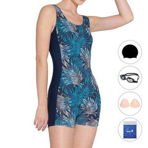 [쿠아로] 여성용 U백 2부 수영복 + 수모 + 수경 + 브라컵 + 비닐백 세트 QRB298S