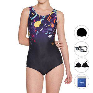 [쿠아로] 여성용 U백 수영복 + 수모 + 수경 + 브라컵 + 비닐백 세트 QRF174S