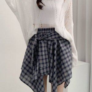 [입꼬]젤라또 빈티지 체크 언발 밴딩 캉캉 미니스커트2color