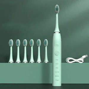 보드겜 충전식 음파 전동칫솔 칫솔모 6개 세트 그린 P434