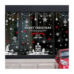 눈꽃스티커 크리스마스 반짝이는 마을 유리창문 데코스티커 유리장식시트지