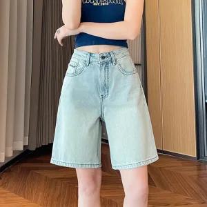 [ 품절임박 -30% ] AM-8909/ 여성 청반바지 4부 5부 숏팬츠 통 와이드 연청