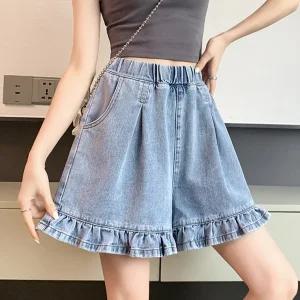 [ 9900원샵 ] HP-8912/ 빅사이즈 여성청반바지 3부 데님 핀턱 주름 숏 핫팬츠 밴딩