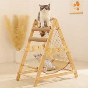 코코루이 고양이 원목 캣타워 삼각형 그물망 놀이 타워