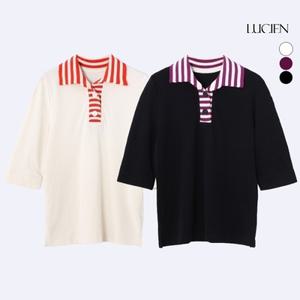 루시앙 코튼100 배색 카라 티블라우스 3종 세트