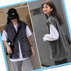 데님 조끼 베스트 청자켓 여성용 빈티지 레이어드 캐주얼