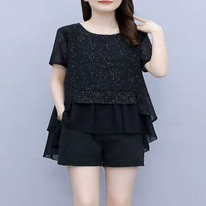 라인 댄스복 빅사이즈 쉬폰 상의 투피스 빤짝이 줌바 사교