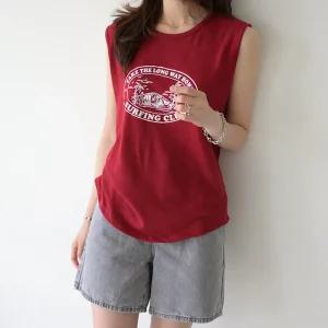 [데일리앤] 여성 여름 데일리 슬라브 레터링 민소매 티셔츠 나시티 웨이홈