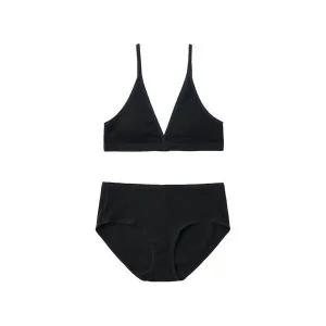 수푸이 삼각 리브드 모달 브라팬티 세트 블랙