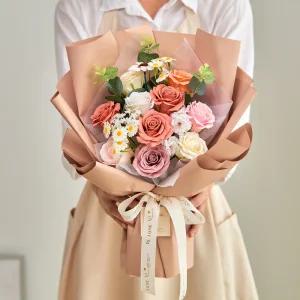 (메종드플로레) 시들지 않는 사랑스러운 비누꽃다발 기념일 졸업식 생일 꽃선물 + 쇼핑백 - 5종