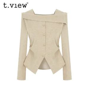 [티뷰] 오프숄더절개슬림티셔츠_V5C-CTS003