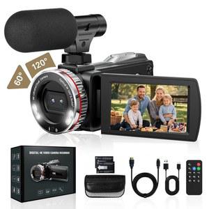 HDMI 케이블이 장착된 ZIMOCE 4K 60FPS 비디오 카메라 캠코더, 유튜브용 48MP 브이로그 카메라, 21배 줌 듀얼 카메라 , 마이크가 장착된 회전식 화면 비디오 , 배터리 2개